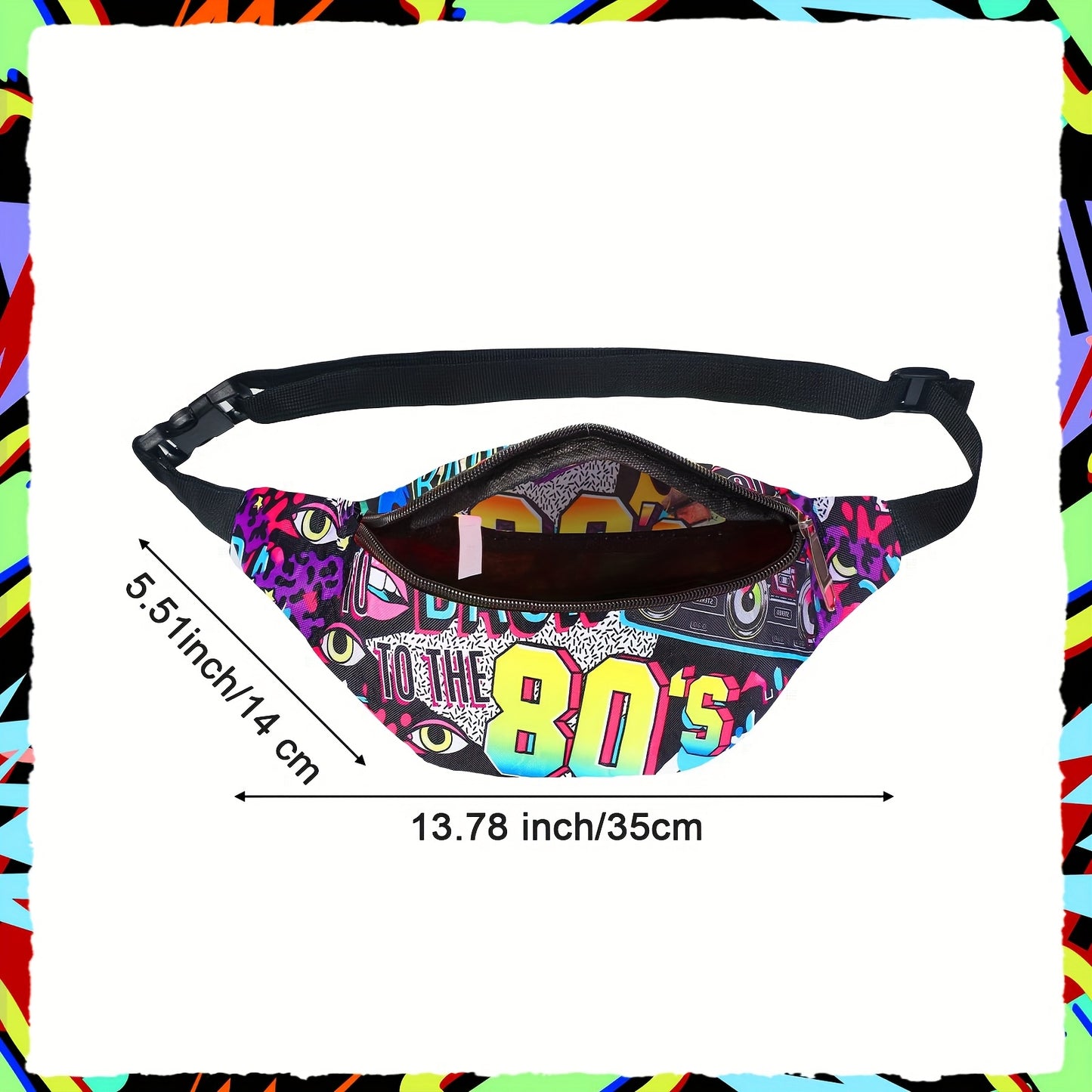 1pc 80S 90S Neon Fashion Style Belt Bag - Adjustable Waist, Durable Polyester Hip Bag with Zipper Closure, Ideal for Travel, Party, Festival, And Sport, Hip Bag|Vintage Hip Bag|Zippered Closure, Belt Bag