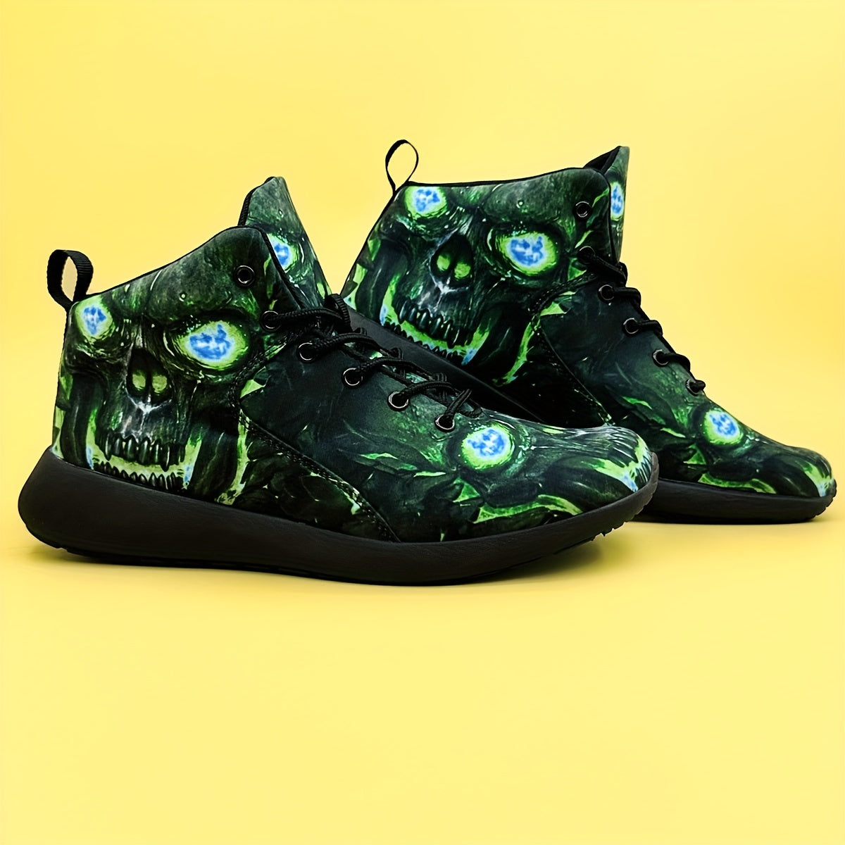 Men's Gothic sneakers - Lightweight High-Top Shoes with Glowing orange skull, Lace-Up Closure for Gym, Streetwear, Halloween - Non-Slip MD Sole - All-Season Training Footwear for Men, Casual Walking, Street Style, Breathable