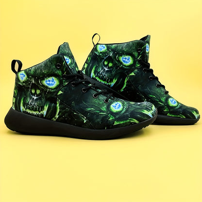 Men's Gothic sneakers - Lightweight High-Top Shoes with Glowing orange skull, Lace-Up Closure for Gym, Streetwear, Halloween - Non-Slip MD Sole - All-Season Training Footwear for Men, Casual Walking, Street Style, Breathable