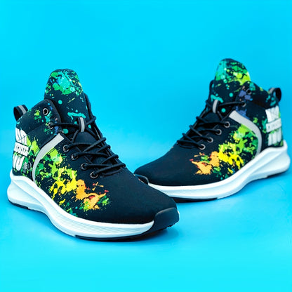 Men's 'No Excuses' Pattern Mid Top Shoes, Casual Comfy Lace Up Street Style Fitness Training Shoes For Men's Outdoor Activities For Halloween