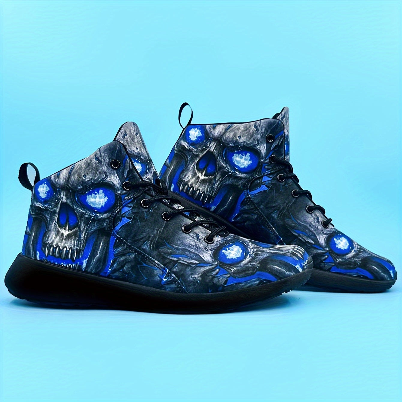 Men's Gothic sneakers - Lightweight High-Top Shoes with Glowing orange skull, Lace-Up Closure for Gym, Streetwear, Halloween - Non-Slip MD Sole - All-Season Training Footwear for Men, Casual Walking, Street Style, Breathable