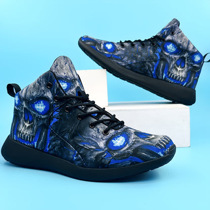 Men's Gothic sneakers - Lightweight High-Top Shoes with Glowing orange skull, Lace-Up Closure for Gym, Streetwear, Halloween - Non-Slip MD Sole - All-Season Training Footwear for Men, Casual Walking, Street Style, Breathable