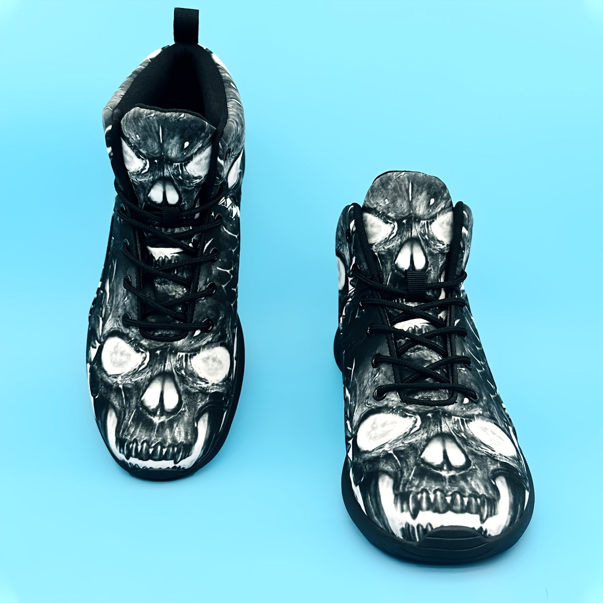 Men's Gothic sneakers - Lightweight High-Top Shoes with Glowing orange skull, Lace-Up Closure for Gym, Streetwear, Halloween - Non-Slip MD Sole - All-Season Training Footwear for Men, Casual Walking, Street Style, Breathable
