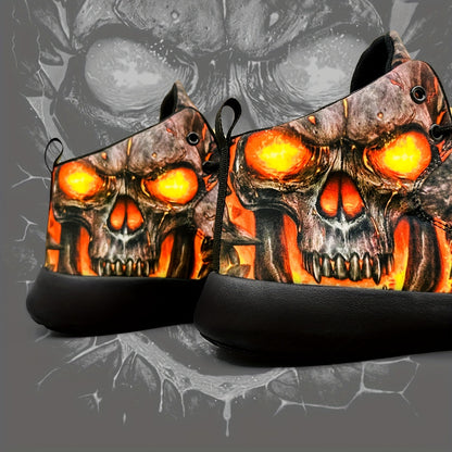 Men's Gothic sneakers - Lightweight High-Top Shoes with Glowing orange skull, Lace-Up Closure for Gym, Streetwear, Halloween - Non-Slip MD Sole - All-Season Training Footwear for Men, Casual Walking, Street Style, Breathable