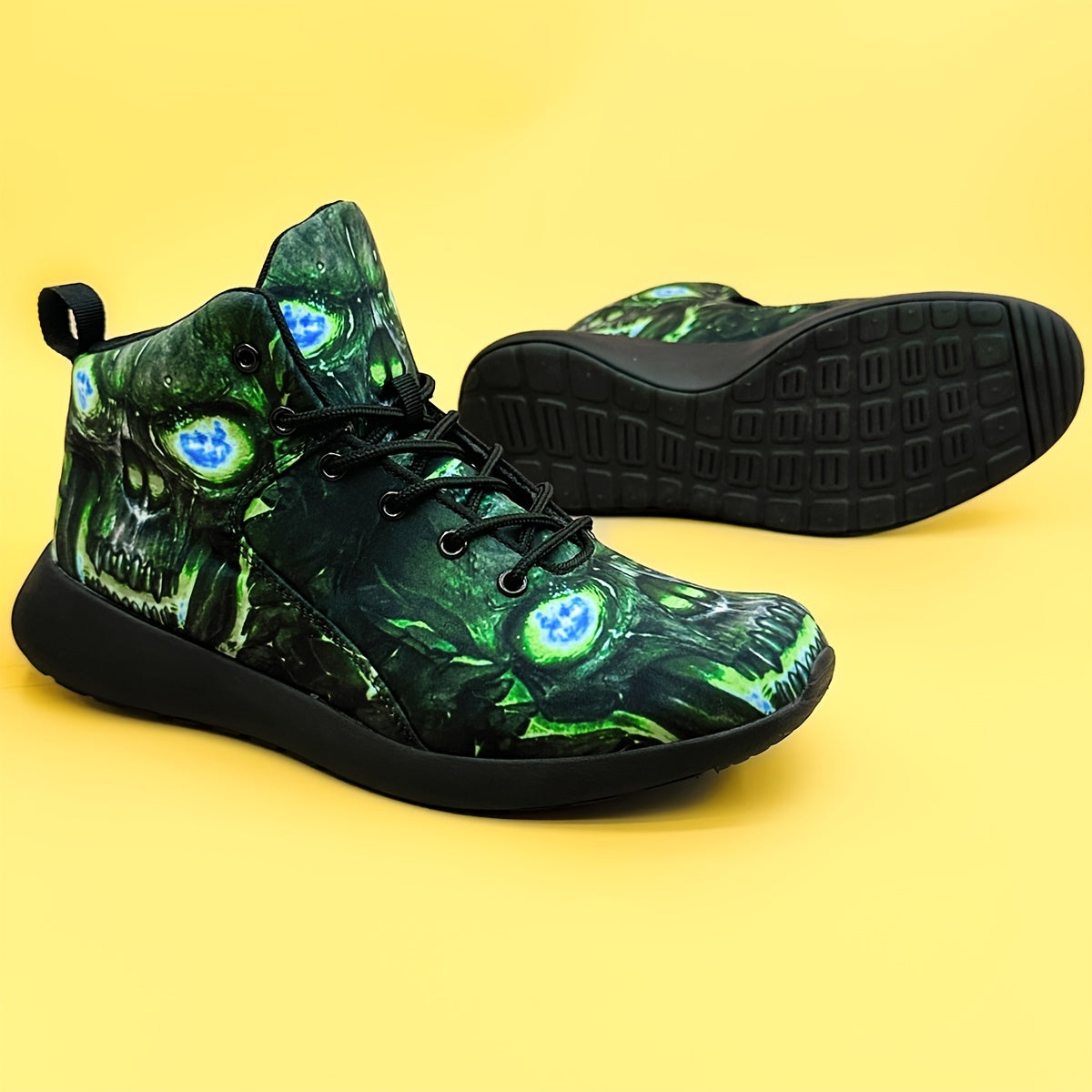 Men's Gothic sneakers - Lightweight High-Top Shoes with Glowing orange skull, Lace-Up Closure for Gym, Streetwear, Halloween - Non-Slip MD Sole - All-Season Training Footwear for Men, Casual Walking, Street Style, Breathable
