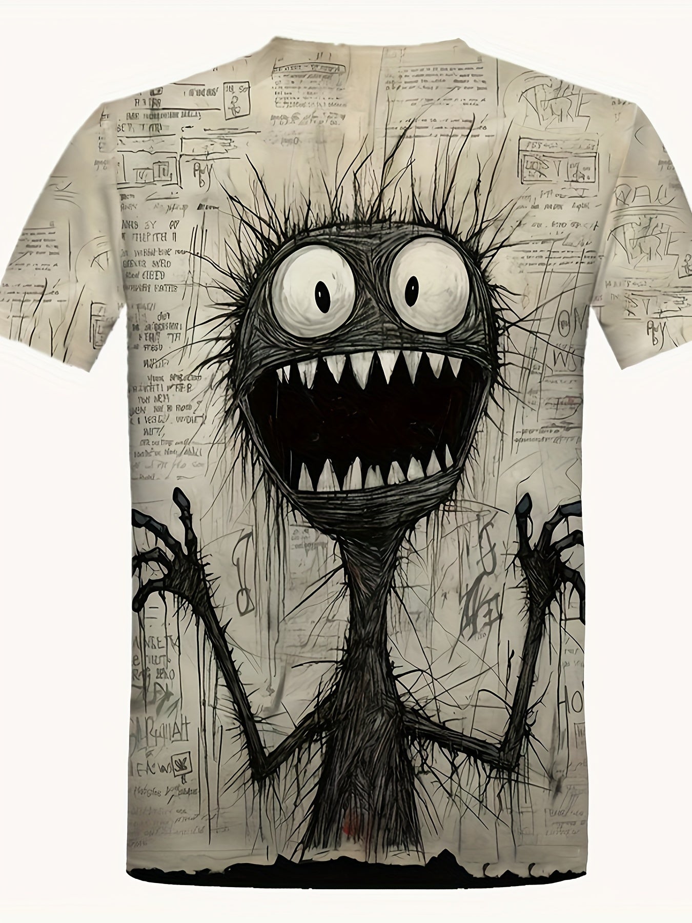 Men'S Halloween Graphic T-Shirt, Casual Crew Neck, 100% Polyester Knit, Slight Stretch, Short Sleeve, Regular Fit, Summer Outdoor Top, No Chest Pad, Daily & Casual Wear, Adult - Fashion Monster Print