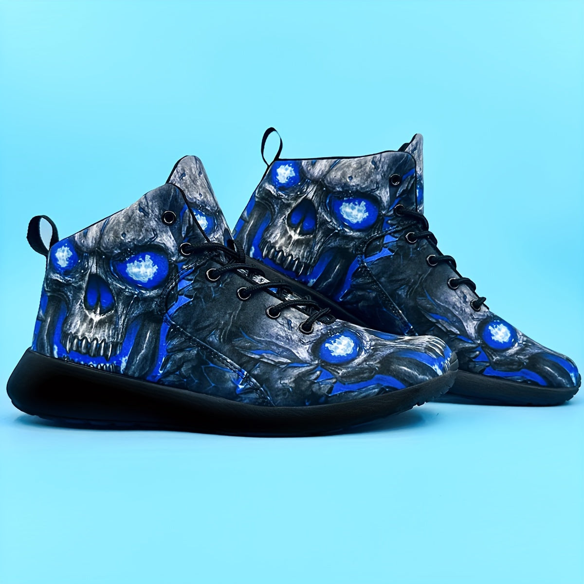 Men's Gothic sneakers - Lightweight High-Top Shoes with Glowing orange skull, Lace-Up Closure for Gym, Streetwear, Halloween - Non-Slip MD Sole - All-Season Training Footwear for Men, Casual Walking, Street Style, Breathable