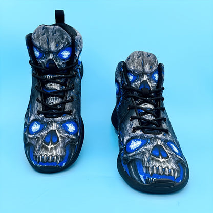 Men's Gothic sneakers - Lightweight High-Top Shoes with Glowing orange skull, Lace-Up Closure for Gym, Streetwear, Halloween - Non-Slip MD Sole - All-Season Training Footwear for Men, Casual Walking, Street Style, Breathable