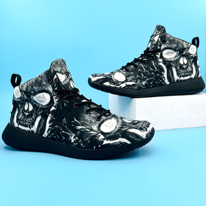 Men's Gothic sneakers - Lightweight High-Top Shoes with Glowing orange skull, Lace-Up Closure for Gym, Streetwear, Halloween - Non-Slip MD Sole - All-Season Training Footwear for Men, Casual Walking, Street Style, Breathable