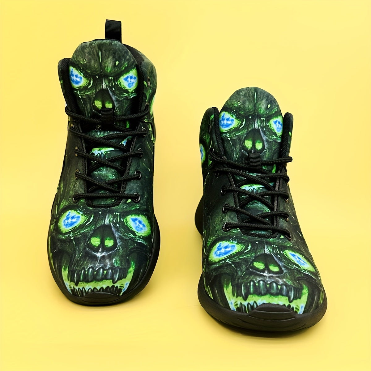 Men's Gothic sneakers - Lightweight High-Top Shoes with Glowing orange skull, Lace-Up Closure for Gym, Streetwear, Halloween - Non-Slip MD Sole - All-Season Training Footwear for Men, Casual Walking, Street Style, Breathable