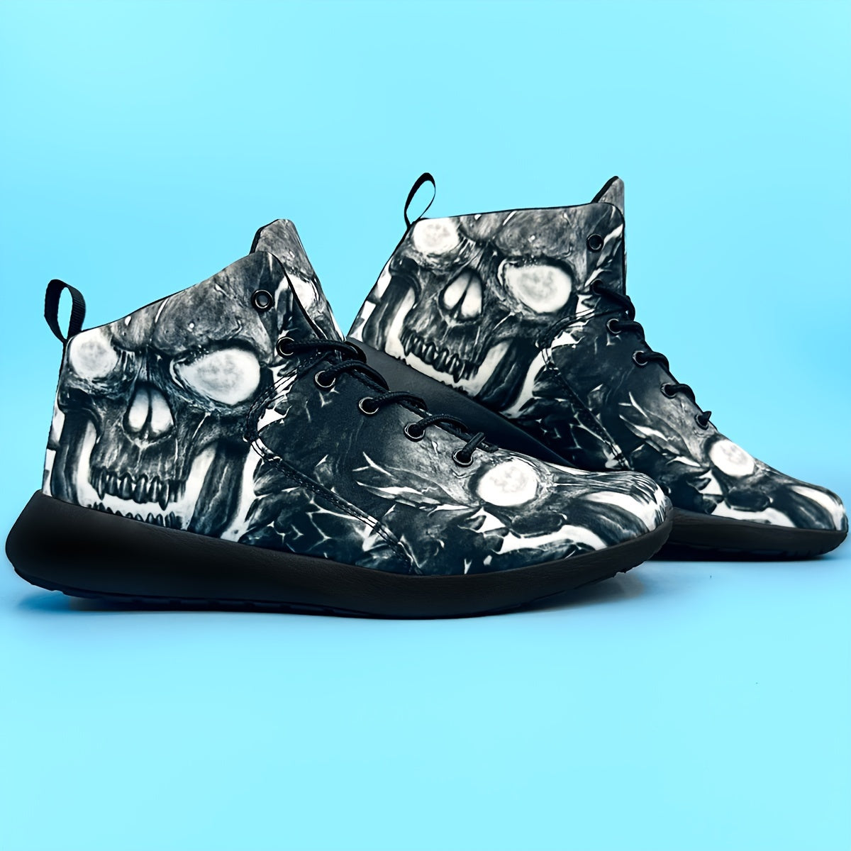 Men's Gothic sneakers - Lightweight High-Top Shoes with Glowing orange skull, Lace-Up Closure for Gym, Streetwear, Halloween - Non-Slip MD Sole - All-Season Training Footwear for Men, Casual Walking, Street Style, Breathable
